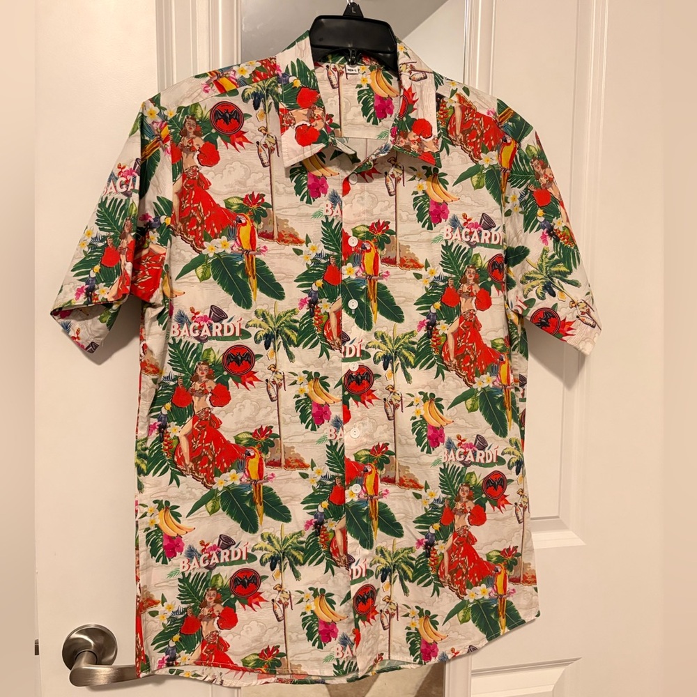 Bacardi Hawaiian Shirt Hula Girl Tropical Print Button Up Men’s Large